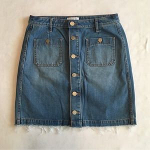 Ann Taylor Loft Button Up Denim A-Line Fringe Mini Skirt size 8